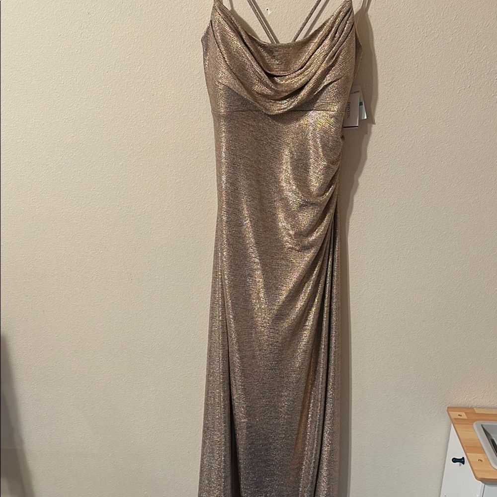 #307 Night Way Collections Gold Cowl Neck Sheath Dress for Prom